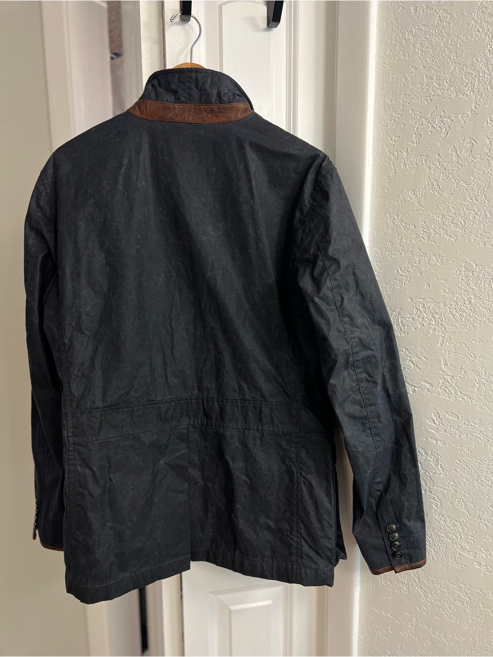 NWT Vtg Polo Ralph Lauren Navy Waxed Cotton Field Coat with Corduroy Collar - Picture 7 of 11